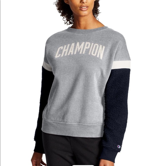 Champion Sweaters - Champion gray navy sweatshirt shearling XL Large